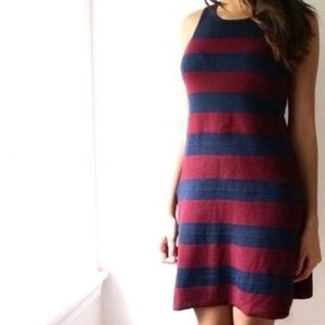 Ann Taylor LOFT Navy Burgundy Stripe Sweater Dress